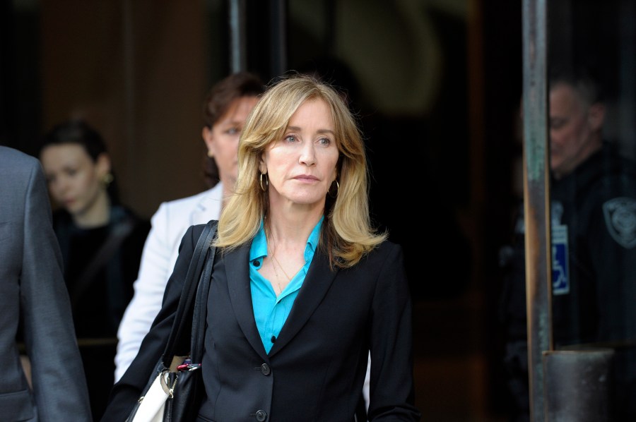 Actress Felicity Huffman exits the courthouse in Boston after facing charges for allegedly conspiring to commit mail fraud and other charges in the college admissions scandal on April 3, 2019. (Credit: Joseph Prezioso / AFP / Getty Images)