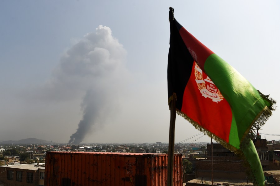 Smoke rises from the site of an attack after a massive explosion the night before near the Green Village in Kabul on Sept. 3, 2019. (Credit: WAKIL KOHSAR/AFP/Getty Images)