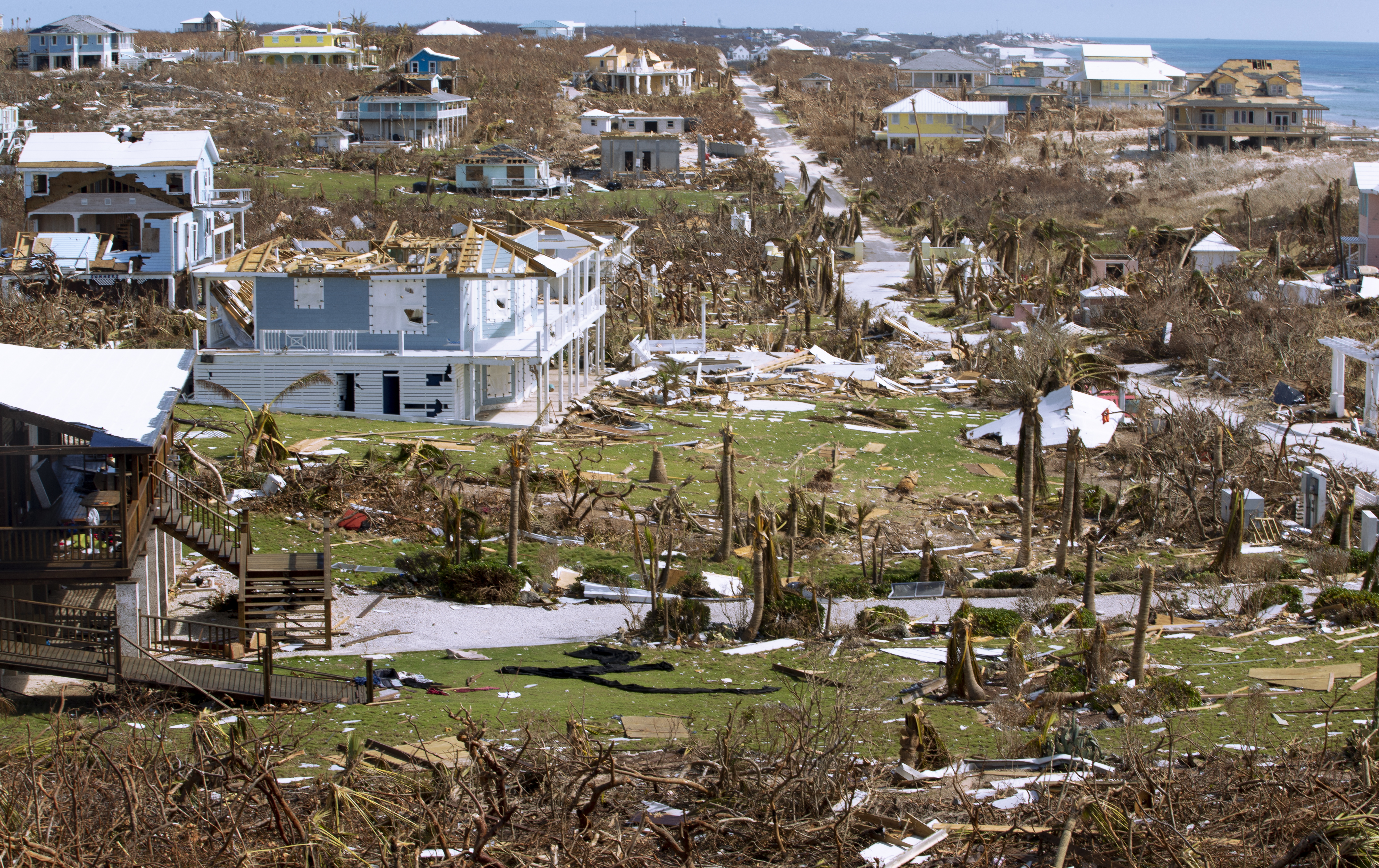 Damaged homes after hurricane Dorian devastated Elbow Key Island on September 8, 2019, in Hope Town, Bahamas. (Credit: Jose Jimenez/Getty Images)