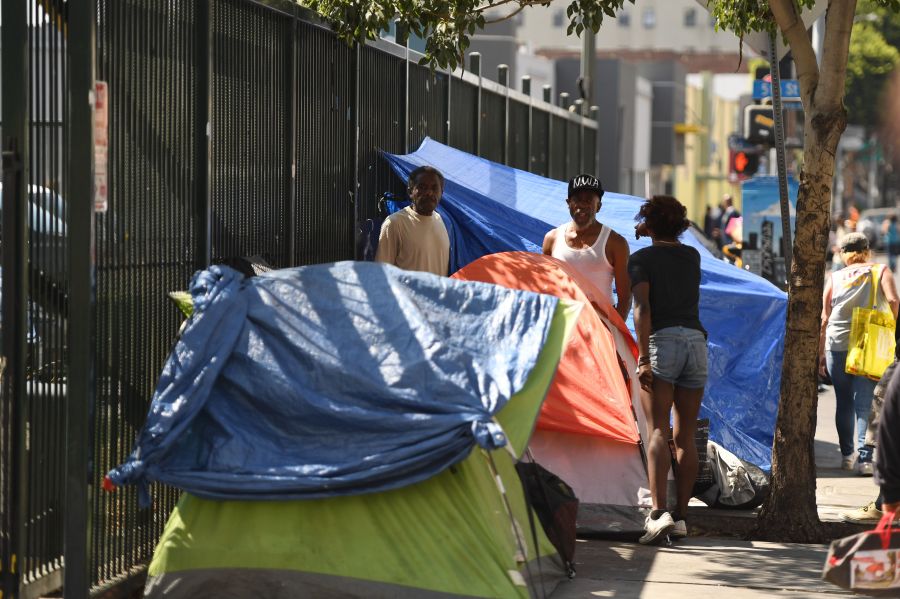 Tents line the street in Skid Row in Los Angeles on Sept. 17, 2019. (Credit: Robyn Beck / AFP / Getty Images)