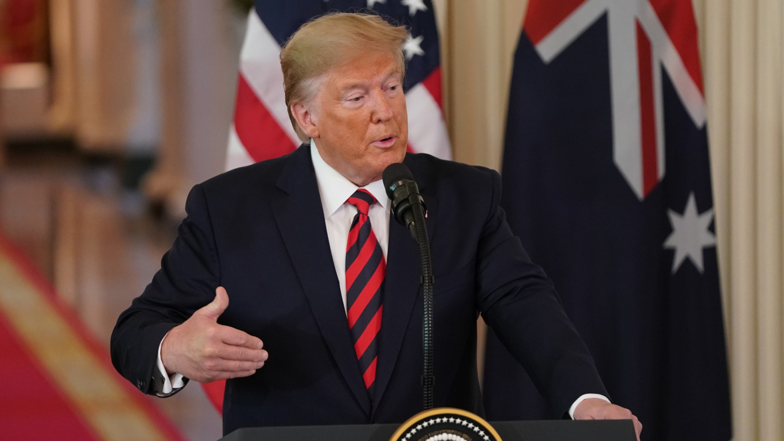 U.S. President Donald Trump speaks during a press conference with Australian Prime Minister Scott Morrison in the East Room of the White House in Washington, D.C., on Sept. 20, 2019. (Credit: ALEX EDELMAN/AFP/Getty Images)