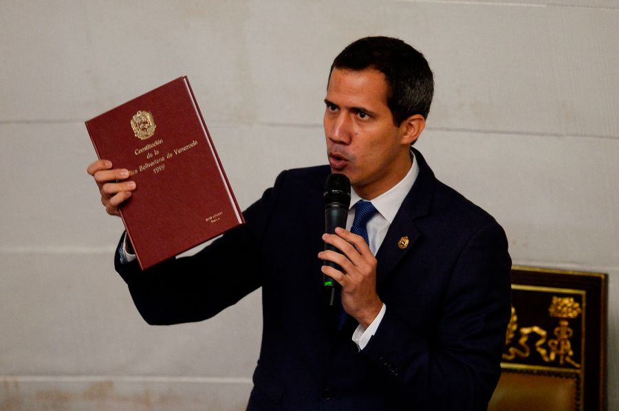 Venezuelan opposition leader and self-proclaimed acting president Juan Guaido speaks during a session of the National Assembly with the presence of pro-government deputies in Caracas on Sept. 24, 2019. (Credit: MATIAS DELACROIX/AFP/Getty Images)