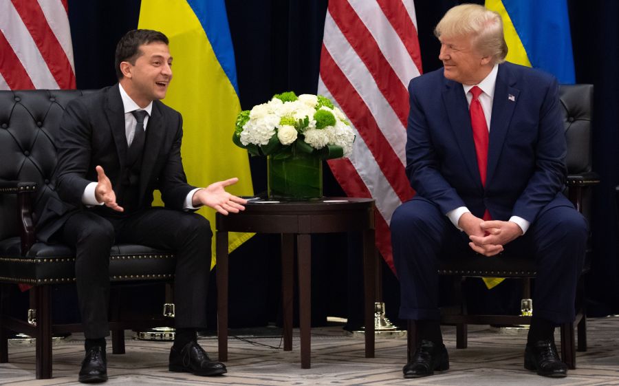 U.S. President Donald Trump and Ukrainian President Volodymyr Zelensky meet in New York on Sept. 25, 2019. (Credit: SAUL LOEB/AFP/Getty Images)