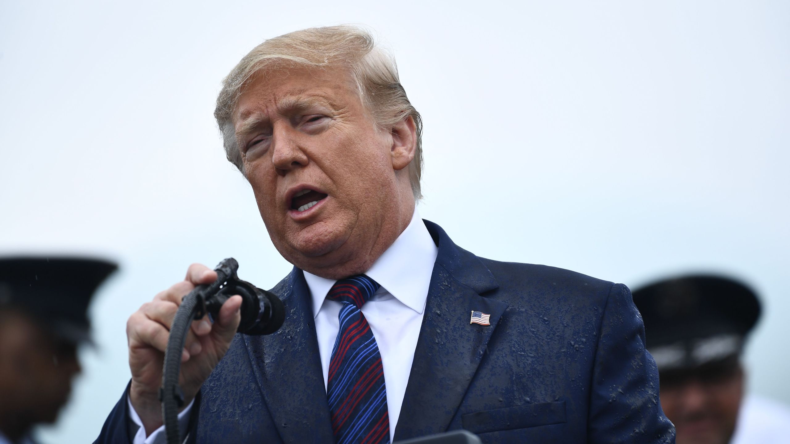 Donald Trump speaks during the Armed Forces Welcome Ceremony in honor of the Twentieth Chairman of the Joint Chiefs of Staff on Sept. 30, 2019 at Summerall Field, Joint Base Myer-Henderson Hall, Virginia. (Credit: BRENDAN SMIALOWSKI/AFP/Getty Images)