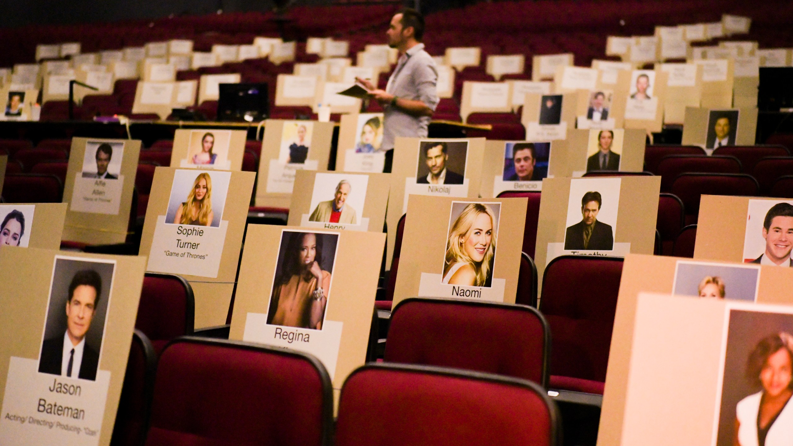 Face seat holders are seen at the 71st Emmy Awards preview day at Microsoft Theater on Sept. 19, 2019 in Los Angeles. (Credit: Rodin Eckenroth/Getty Images)