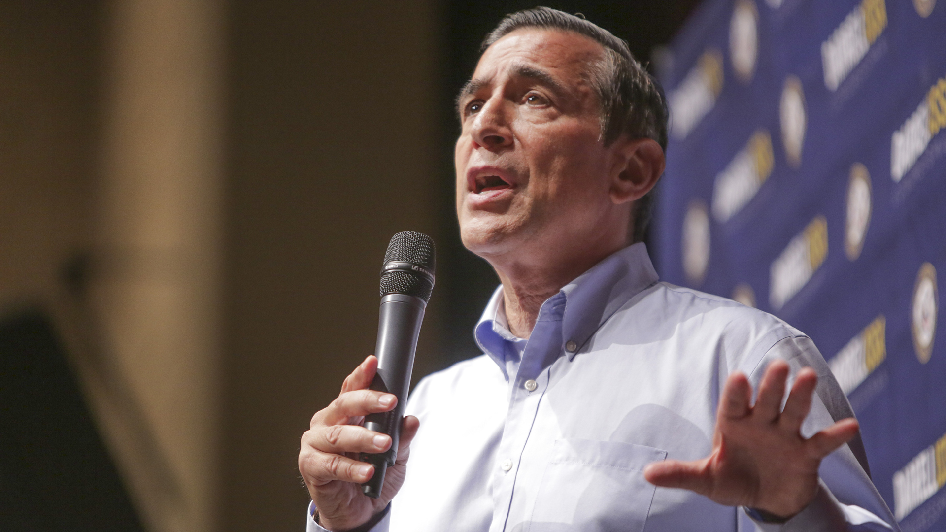 Darrell Issa speaks at a town hall meeting at a high school in San Juan Capistrano on June 3, 2017. (Credit: Bill Wechter / AFP / Getty Images)