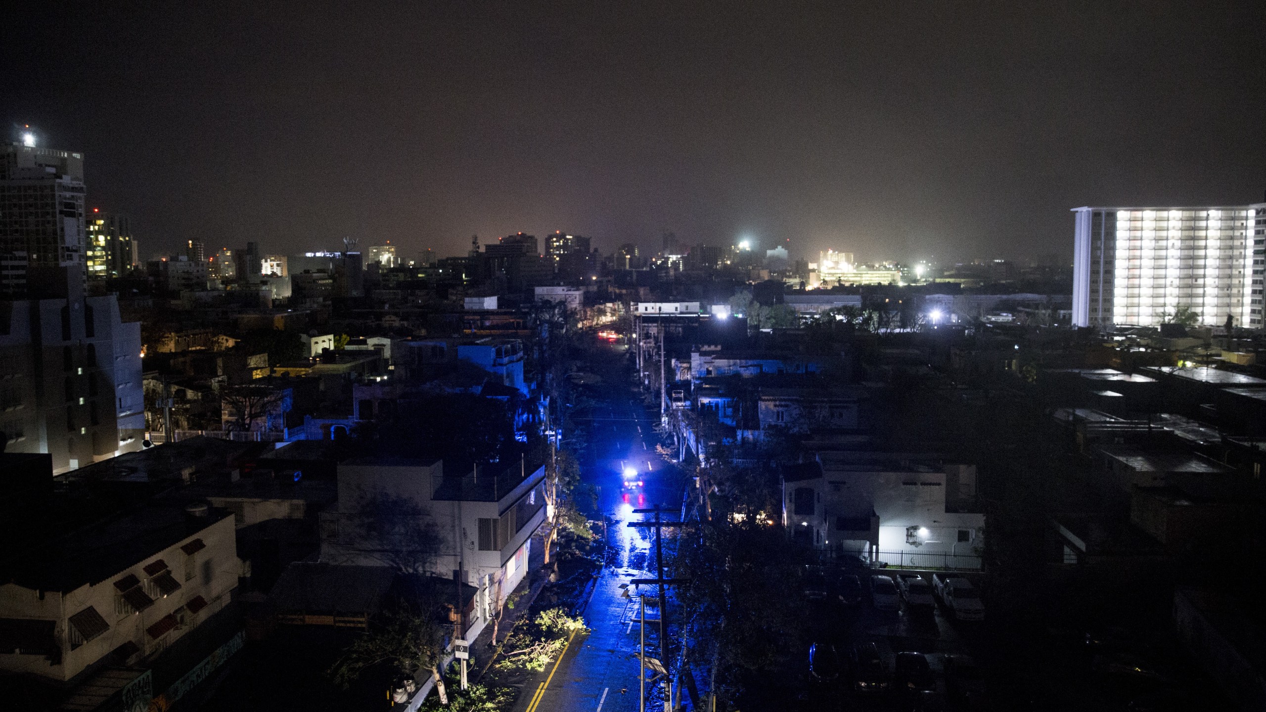 San Juan is seen during a total blackout after Hurricane Maria made landfall as a Category 4 storm on Sept. 20, 2017. (Credit: Alex Wroblewski/Getty Images)