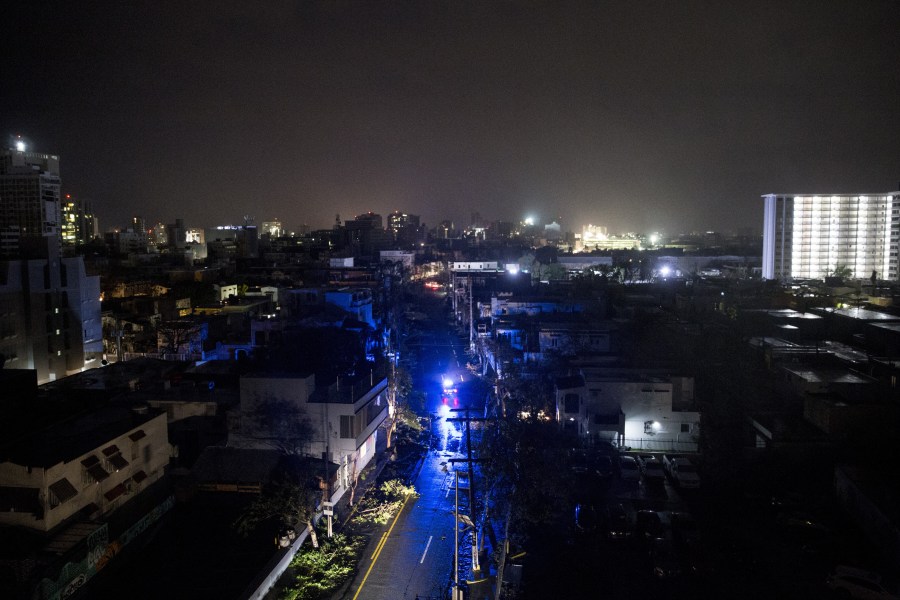 San Juan is seen during a total blackout after Hurricane Maria made landfall as a Category 4 storm on Sept. 20, 2017. (Credit: Alex Wroblewski/Getty Images)