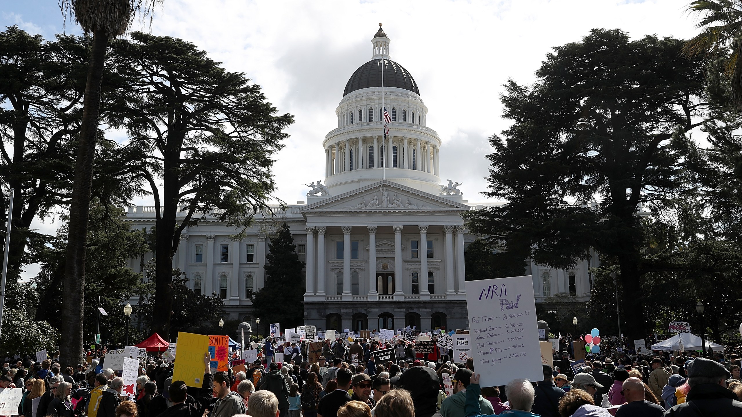 Protesters gather at the California State Capitol during a March for Our Lives demonstration on March 24, 2018, in Sacramento, California. (Credit: Justin Sullivan/Getty Images)