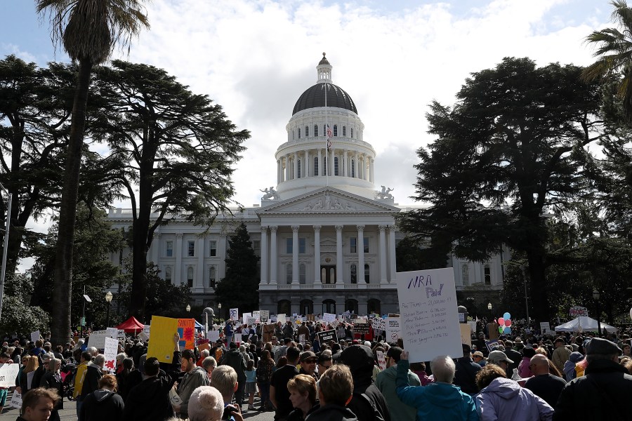 Protesters gather at the California State Capitol during a March for Our Lives demonstration on March 24, 2018, in Sacramento, California. (Credit: Justin Sullivan/Getty Images)