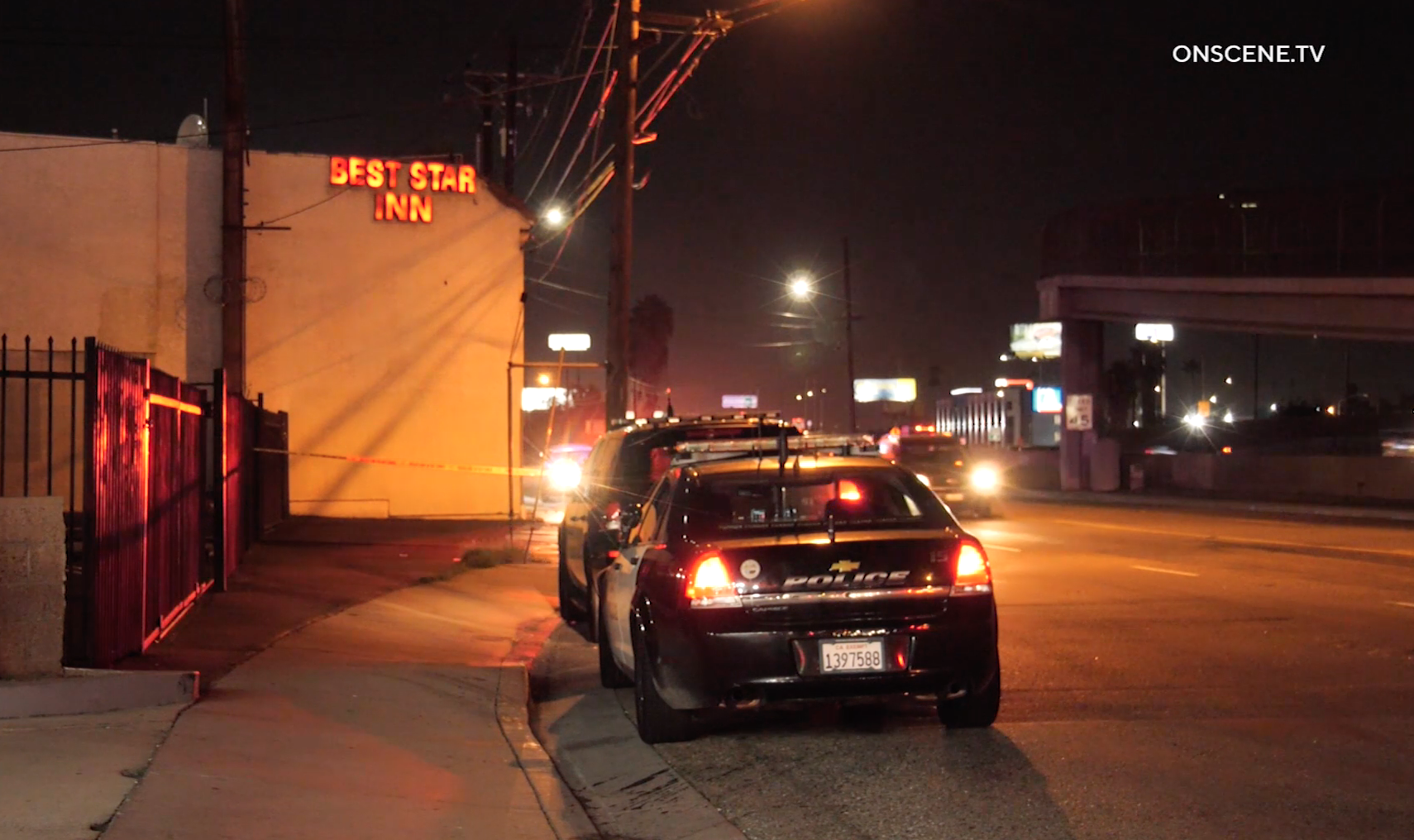 Police respond to a car-to-car shooting near Best Star Inn in Montebello on Sept. 20, 2019.