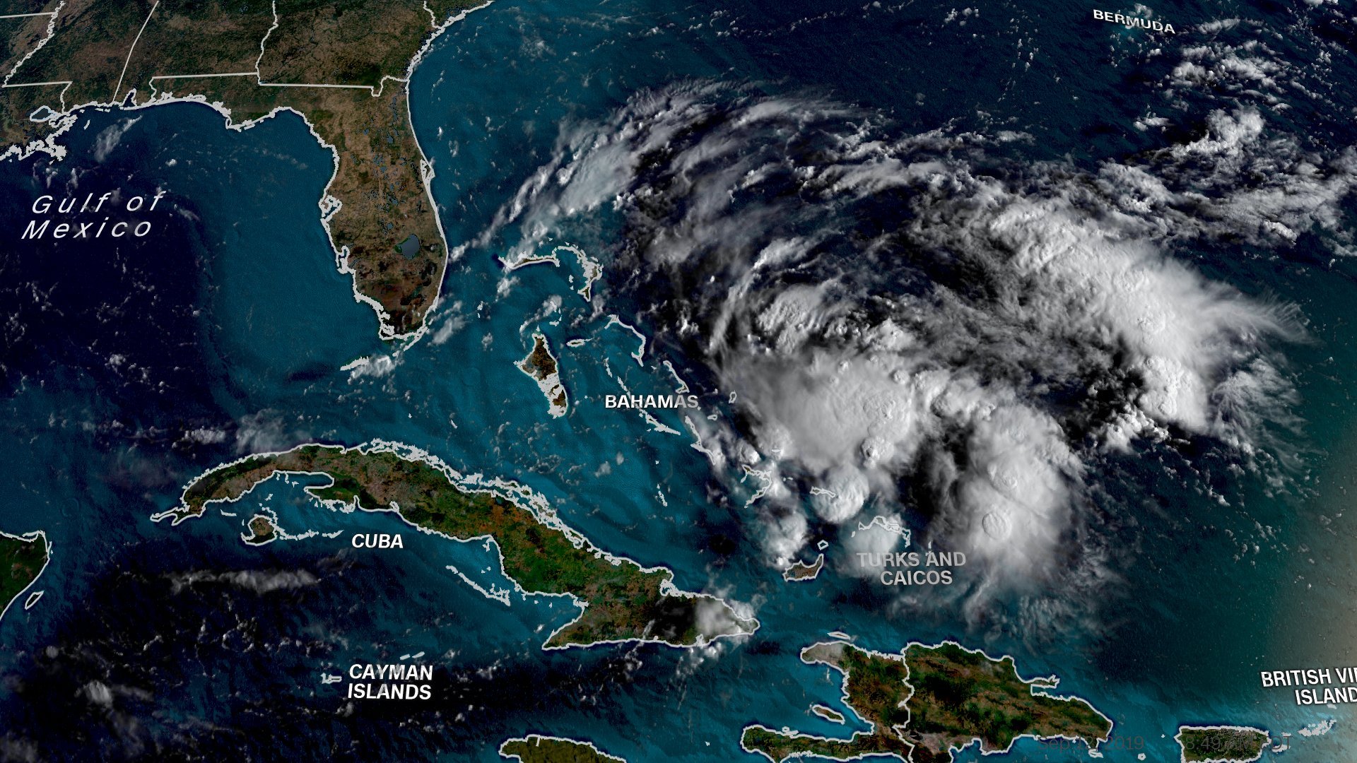 A brewing storm system is posing a new threat to the northern islands of the Bahamas hit hard by Hurricane Dorian, and meteorologists say it could likely become a tropical storm over the weekend. (Credit: CNN)