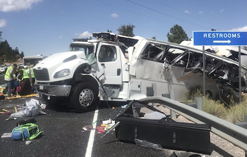 A tour bus crash is shown outside Bryce Canyon National Park on Sept. 20, 2019. (Credit: Garfield County Sheriff's Office via KUTV/CNN)