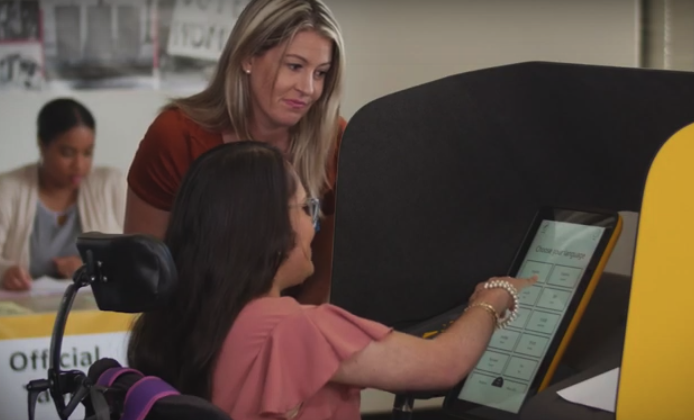 A new voting system is seen in this image from a video by the Los Angeles County Registrar-Recorder.