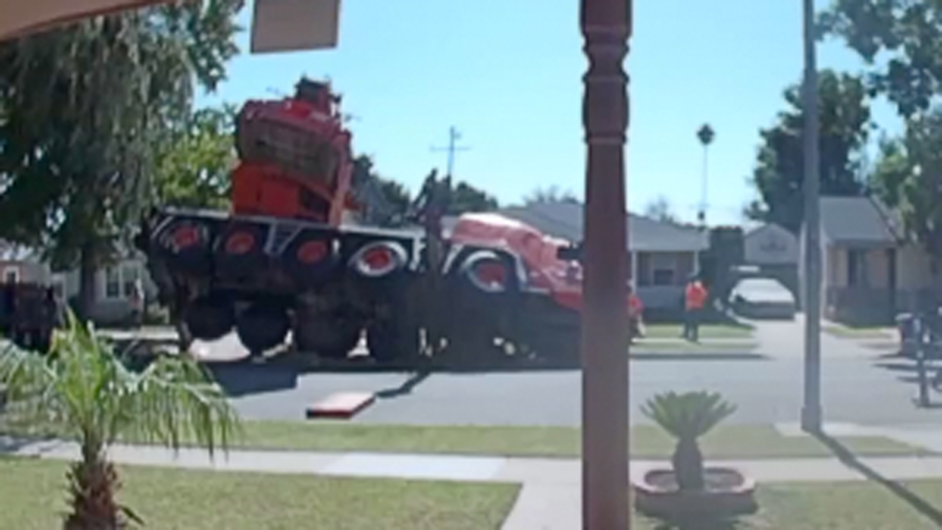 An overturned crane is seen in Long Beach on Oct. 7, 2019. (Credit: Jerry Gilmore)