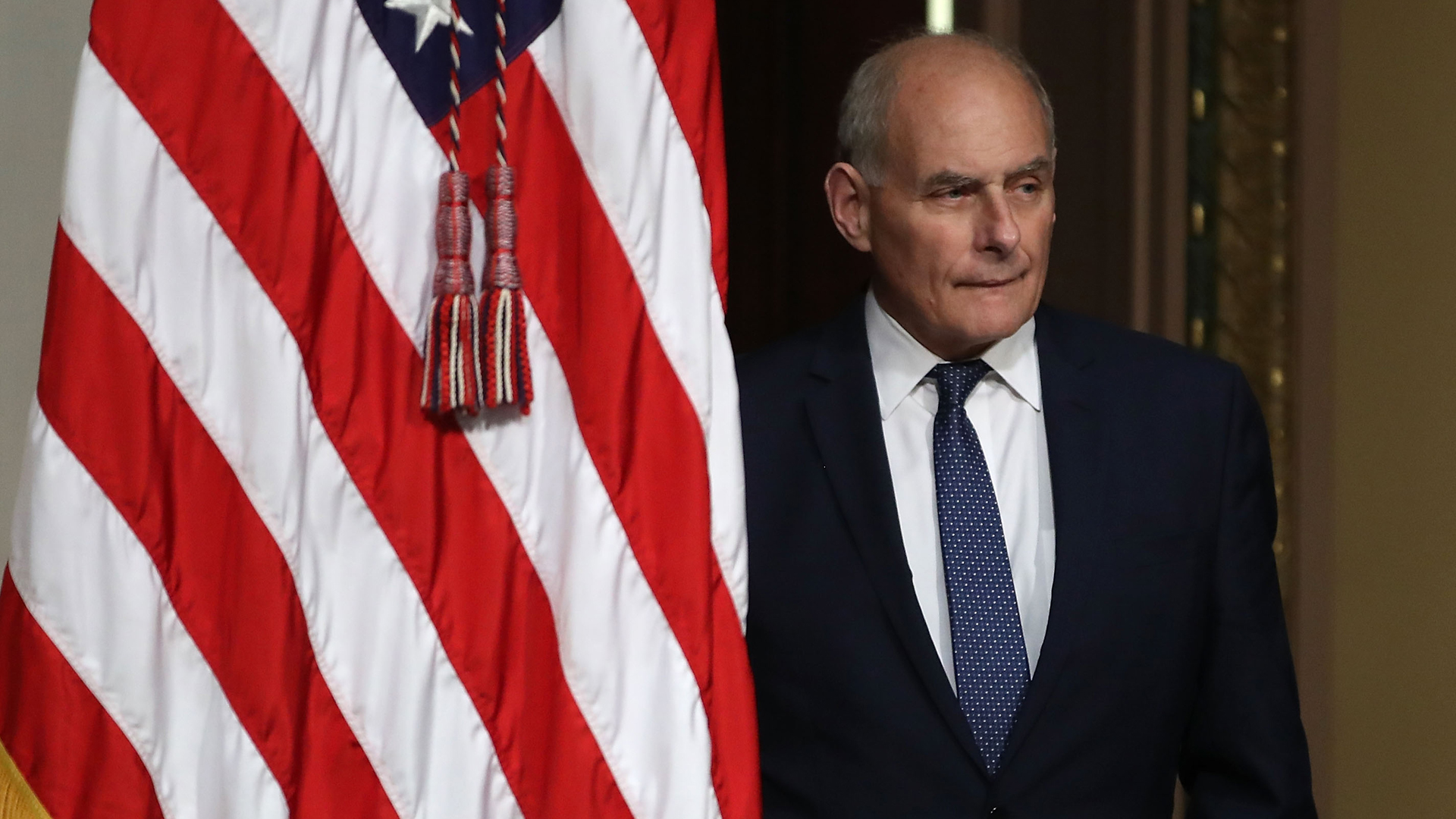 Then-White House Chief of Staff John Kelly attends the annual meeting of President's Interagency Task Force (PITF) to Monitor and Combat Trafficking in Persons, at the Eisenhower Executive Office Building on Oct. 11, 2018, in Washington, D.C. (Credit: Mark Wilson/ Getty Images)