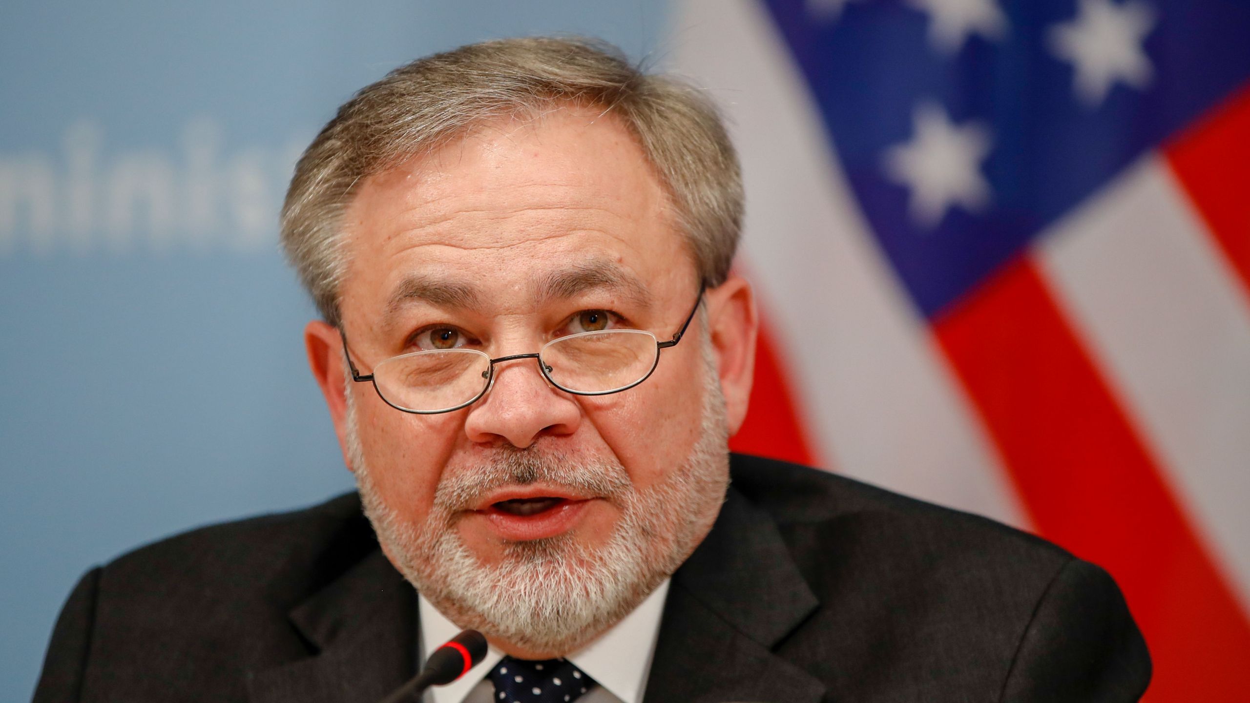 U.S. Deputy Energy Secretary Dan Brouillette speaks during a press conference with the German economy minister on Feb. 12, 2019 at the Economy Ministry in Berlin. (Credit: ODD ANDERSEN/AFP/Getty Images)