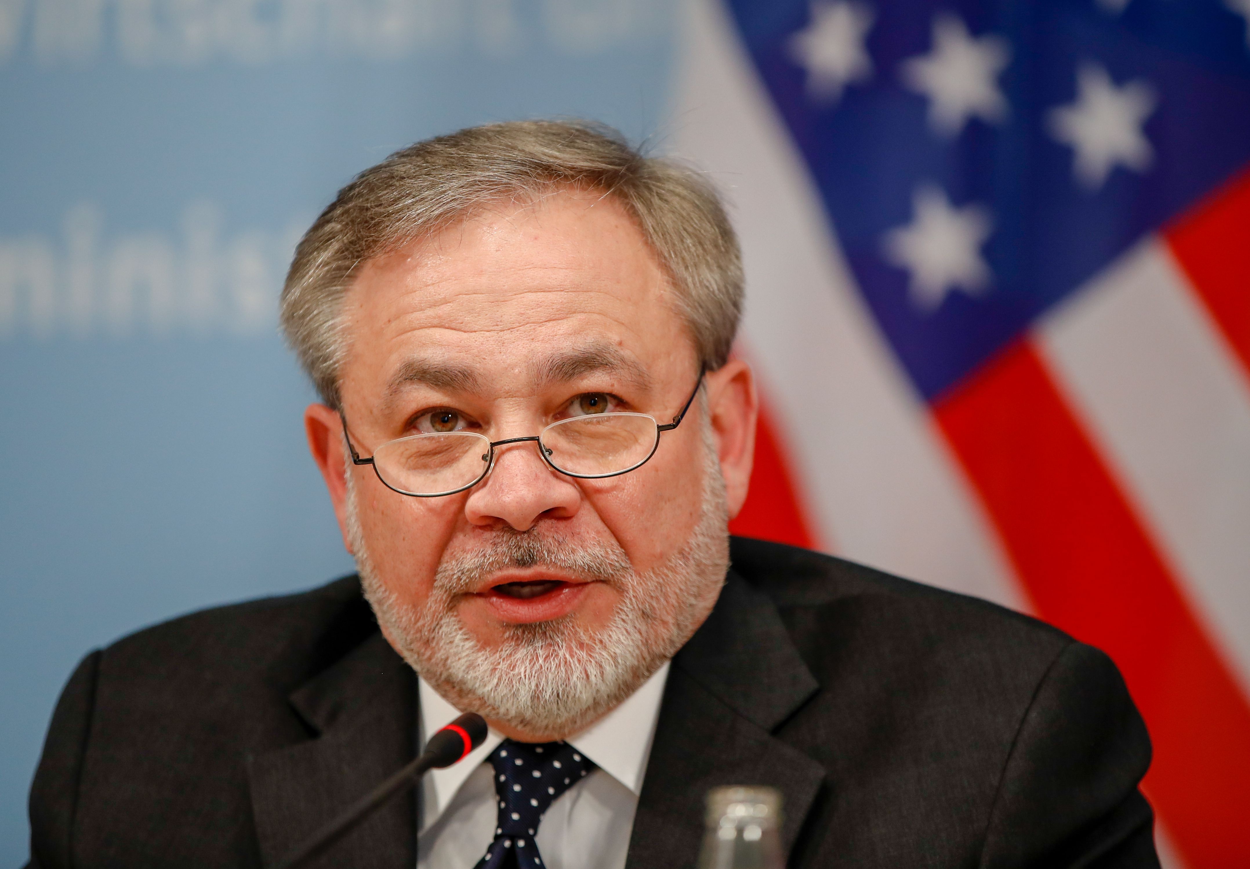 U.S. Deputy Energy Secretary Dan Brouillette speaks during a press conference with the German economy minister on Feb. 12, 2019 at the Economy Ministry in Berlin. (Credit: ODD ANDERSEN/AFP/Getty Images)