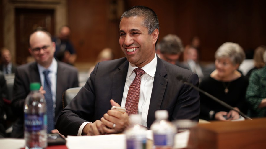 Federal Communication Commission Chairman Ajit Pai prepares to testify before the Senate Financial Services and General Government Subcommittee in the Dirksen Senate Office Building on Capitol Hill May 07, 2019 in Washington, DC. (Credit: Chip Somodevilla/Getty Images)