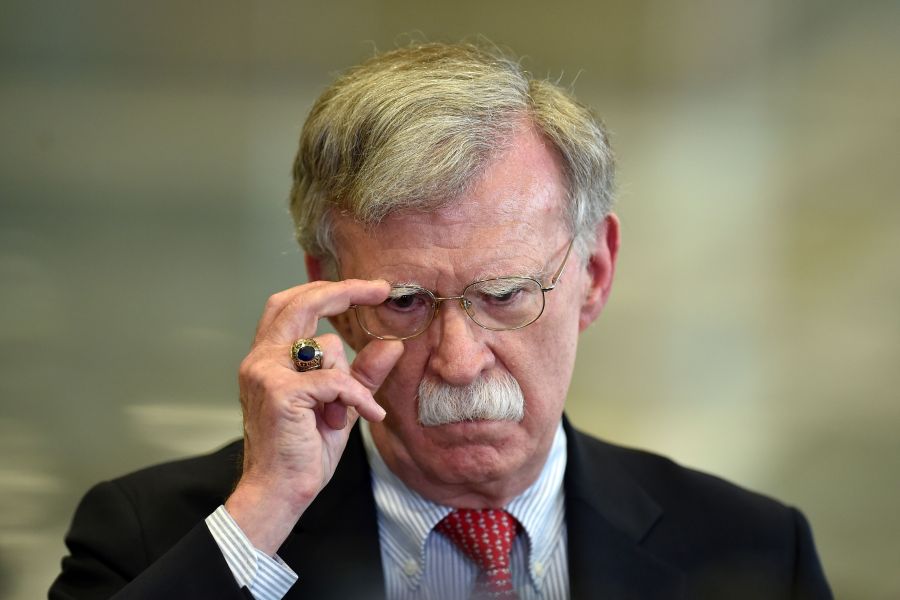 The now former U.S. National Security Advisor John Bolton answers journalists questions after his meeting with Belarus President in Minsk on Aug. 29, 2019. (Credit: Sergei Gapon/AFP/Getty Images)