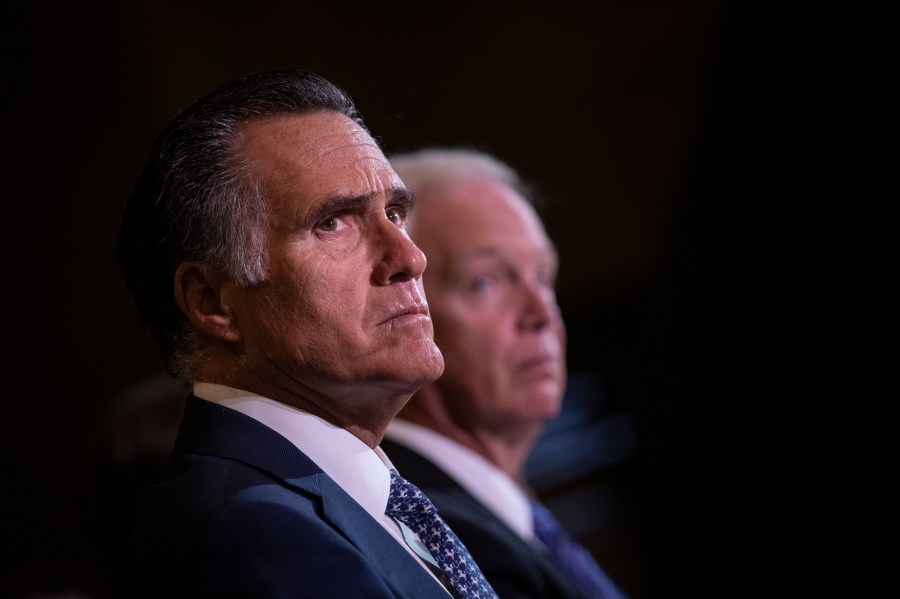 Senators Mitt Romney (R-UT) and Ron Johnson (R-WI) attend a a special Senate Committee on Homeland Security and Governmental affairs hearing on "The State of Homeland Security after 9/11" at the National September 11th Memorial & Museum on Sept. 9, 2019, in New York City. (Credit: Drew Angerer/Getty Images)