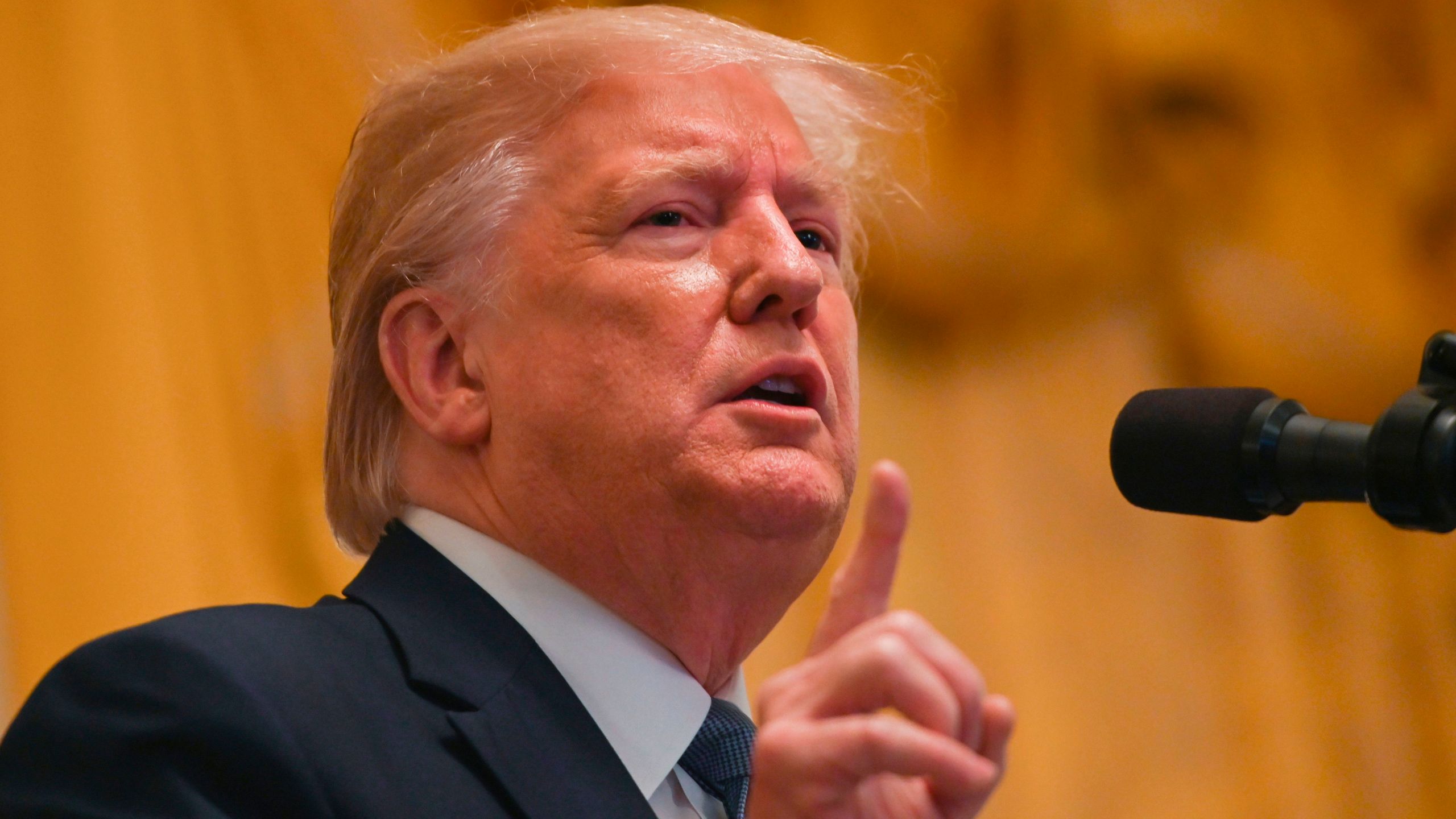 President Donald Trump speaks during the 2019 Young Black Leadership Summit in the East Room of the White House on October 4, 2019. (Credit: ANDREW CABALLERO-REYNOLDS/AFP via Getty Images)