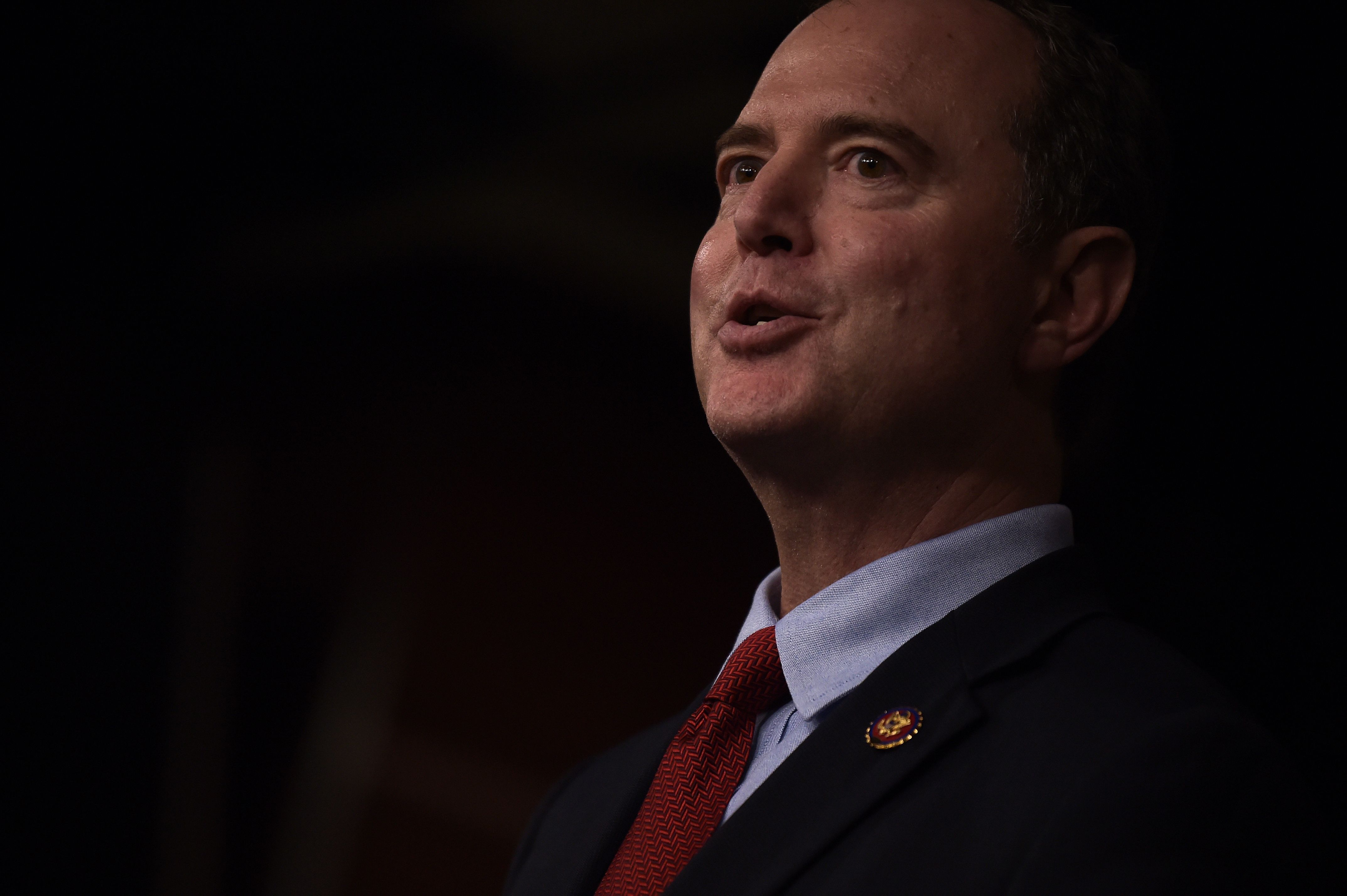 Chairman of the U.S. House Permanent Select Committee on Intelligence, Adam Schiff, holds a press conference with Speaker of the House Nancy Pelosi on Capitol Hill in Washington, D.C., on Oct. 15, 2019.(Credit: ERIC BARADAT/AFP via Getty Images)