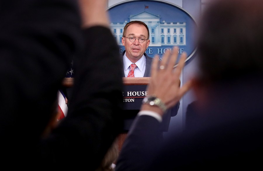 Acting White House Chief of Staff Mick Mulvaney answers questions during a briefing at the White House Oct. 17, 2019 in Washington, D.C. (Credit: Win McNamee/Getty Images)