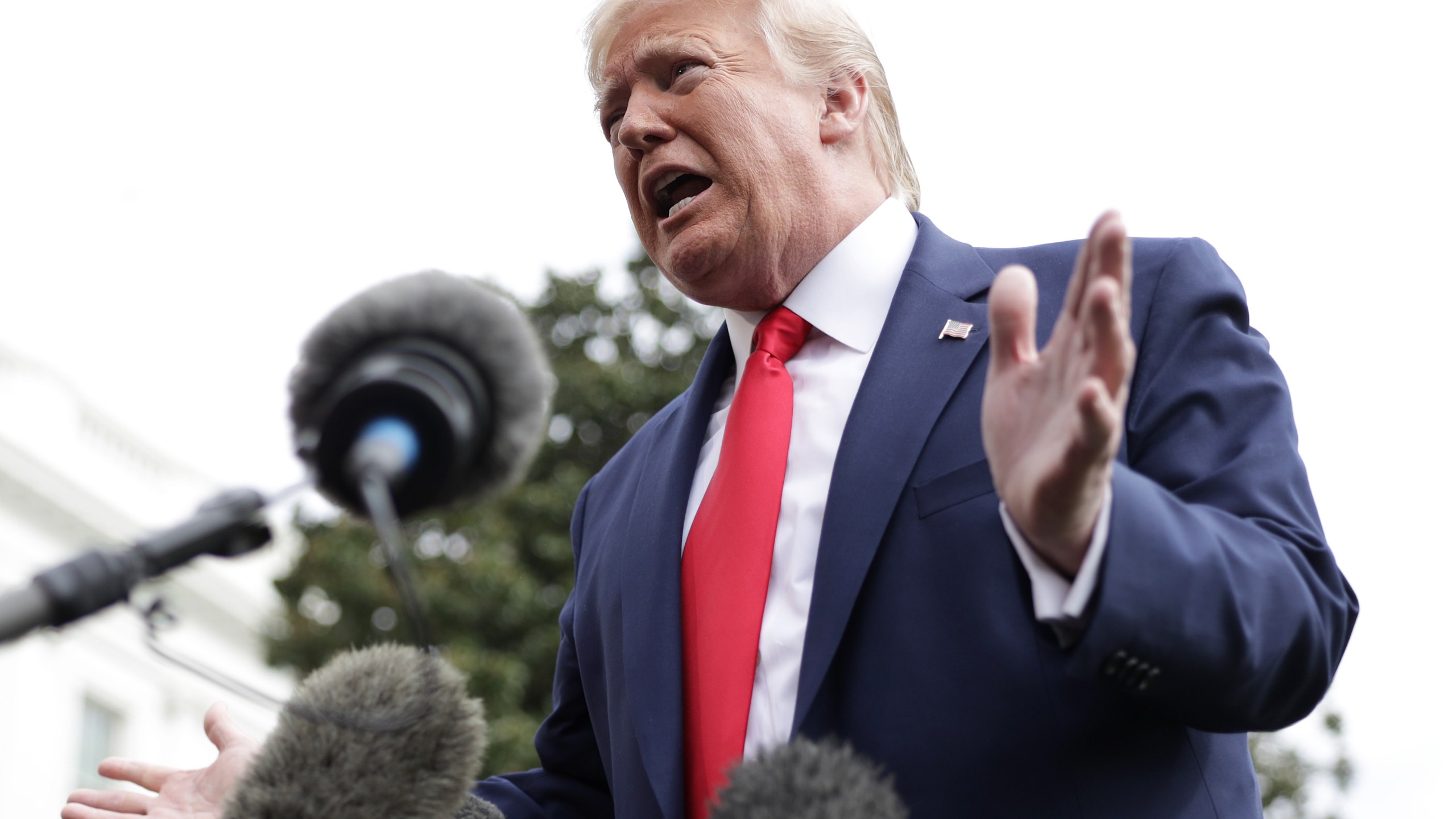 Donald Trump speaks to members of the media prior to his departure from the South Lawn of the White House on Oct. 25, 2019. (Credit: Alex Wong/Getty Images)