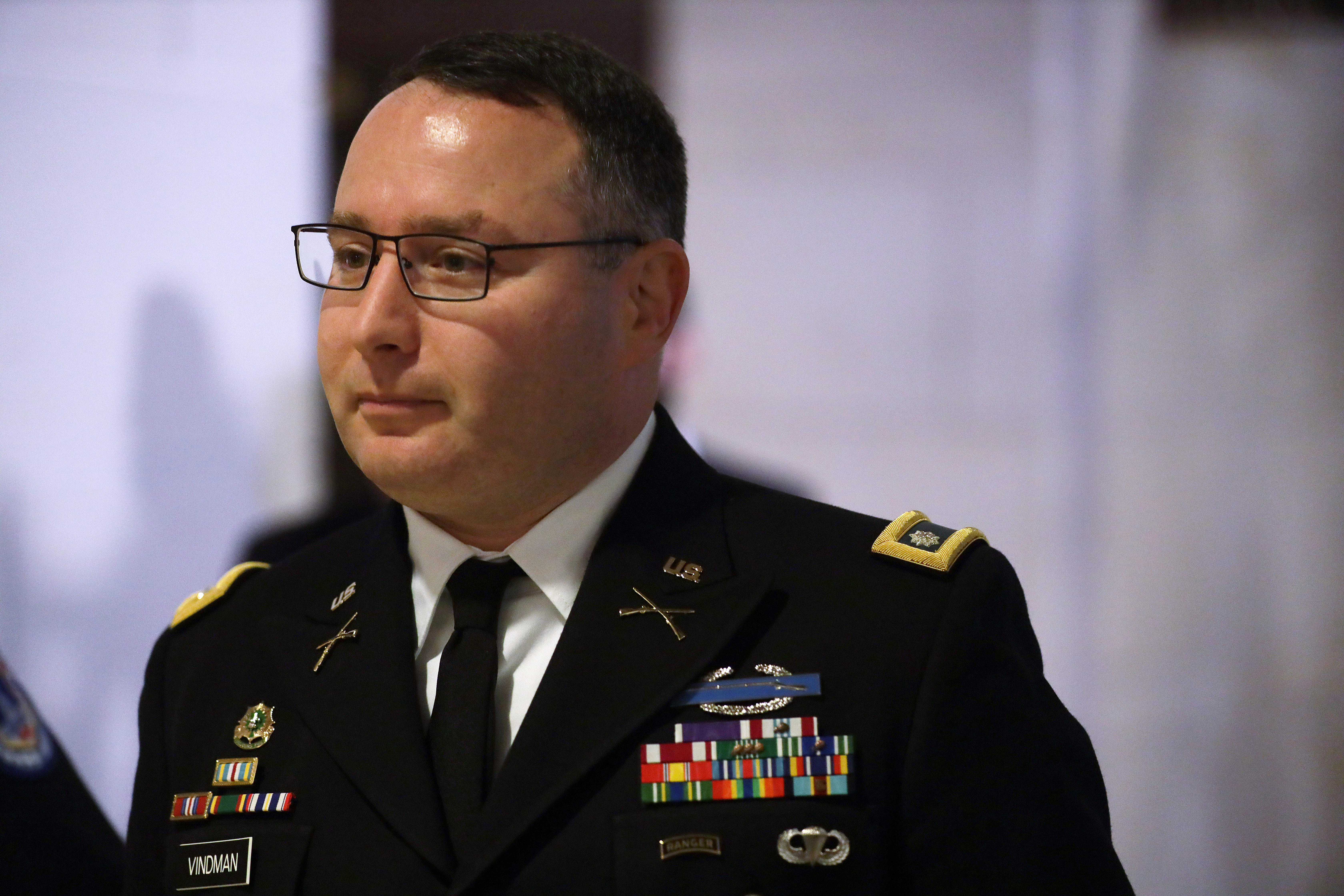 Army Lieutenant Colonel Alexander Vindman, Director for European Affairs at the National Security Council, arrives at a closed session before the House Intelligence, Foreign Affairs and Oversight committees on Oct. 29, 2019 (Credit: Alex Wong/Getty Images)