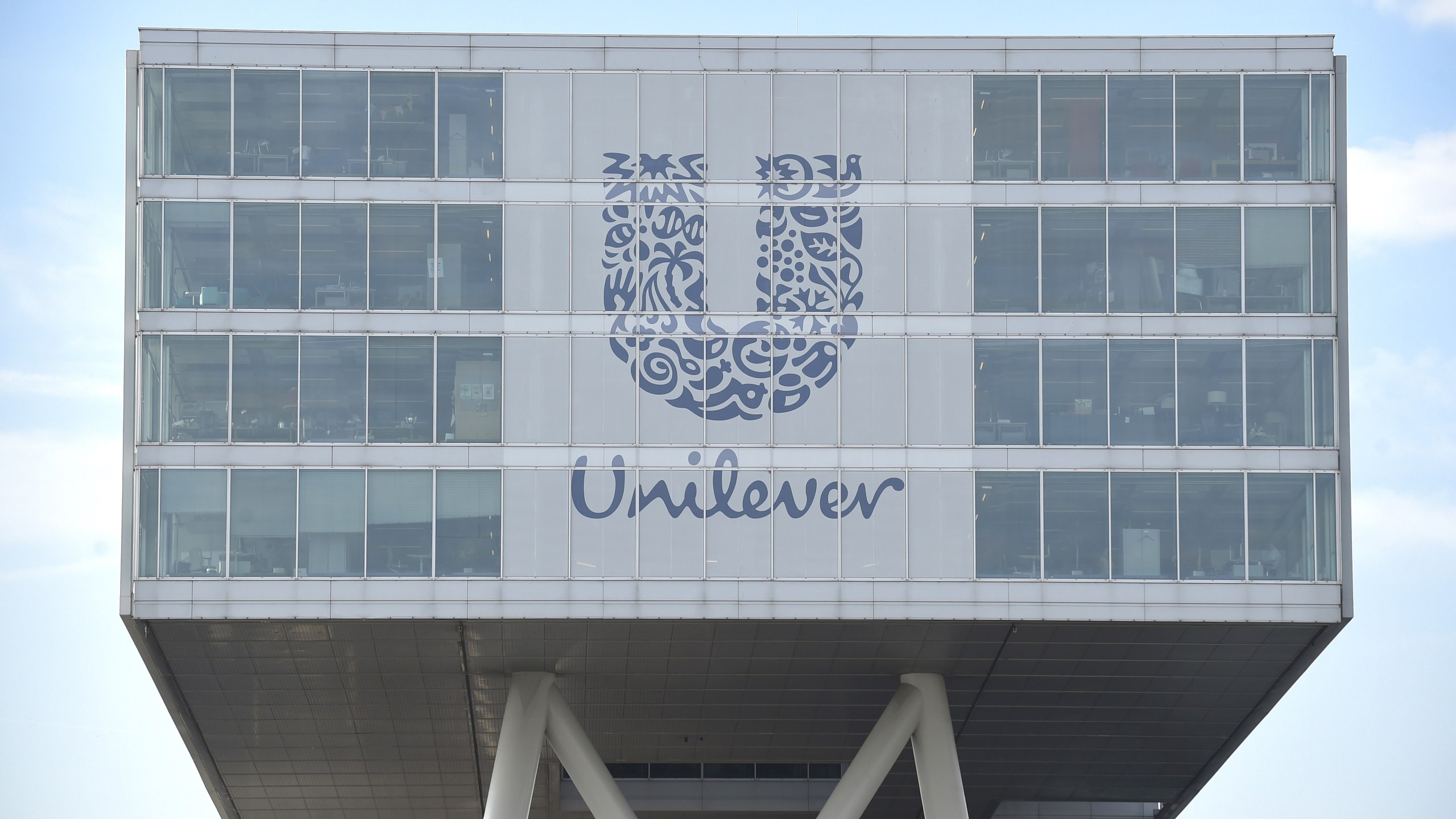 A picture taken on June 5, 2015 shows the logo of Unilever at the headquarters in Rotterdam in the Netherlands. (Credit: JOHN THYS/AFP/Getty Images)