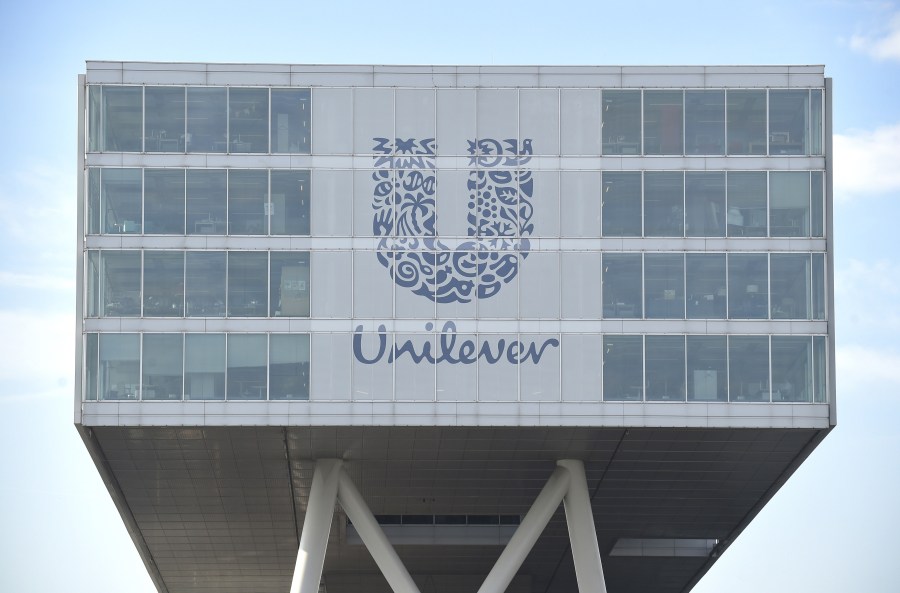 A picture taken on June 5, 2015 shows the logo of Unilever at the headquarters in Rotterdam in the Netherlands. (Credit: JOHN THYS/AFP/Getty Images)