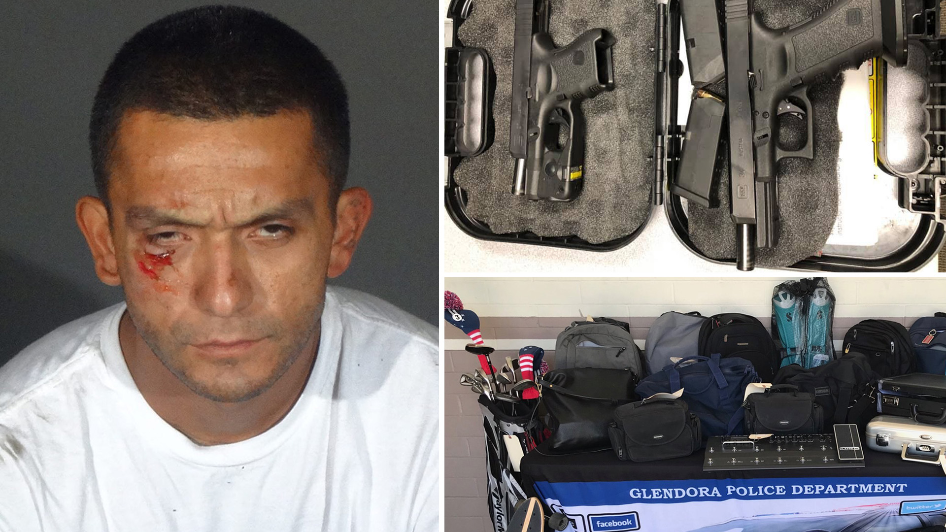 Eric Ramirez seen next to property he stolen in photos released by the Glendora Police Department on Oct. 2, 2019.