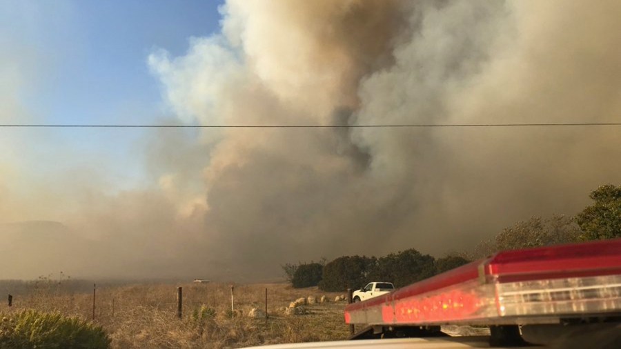 A fire that started in Santa Barbara County on Oct. 17, is seen in an image shared by the Goleta Police Department.