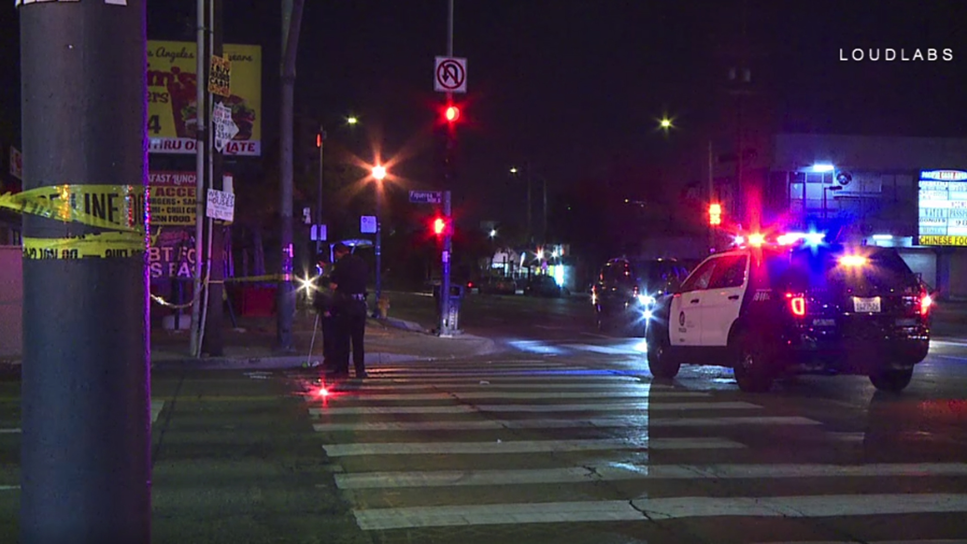 Police investigate the scene of a hit-and-run crash in the Vermont Knolls neighborhood of South L.A. that killed Wardell Nelson Jr., 61, on Oct. 6, 2019. (Credit: Loudlabs)