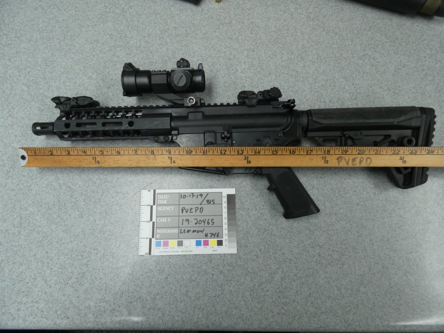 Palos Verdes Estates police on Oct. 18, 2019 shared this image of a short-barreled rifle that was found among other weapons in a home days before.