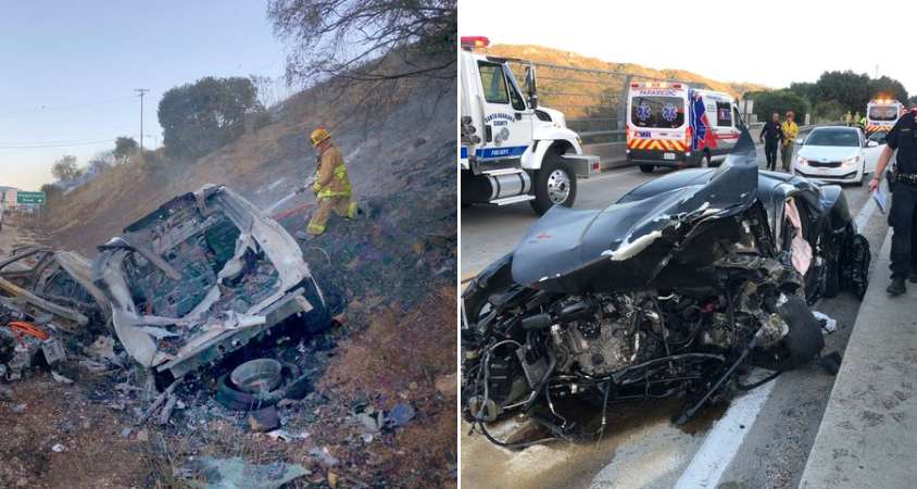 Two vehicles are seen after crashing on Highway 154 north of Santa Barbara on Oct. 25, 2019. (Credit: Santa Barbara County Fire Department)