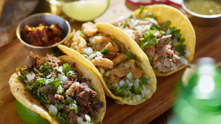 Mexican street tacos with barbacoa, carnitas and Chicharrón are seen in this undated photo. (Credit: iStock / Getty Images Plus)