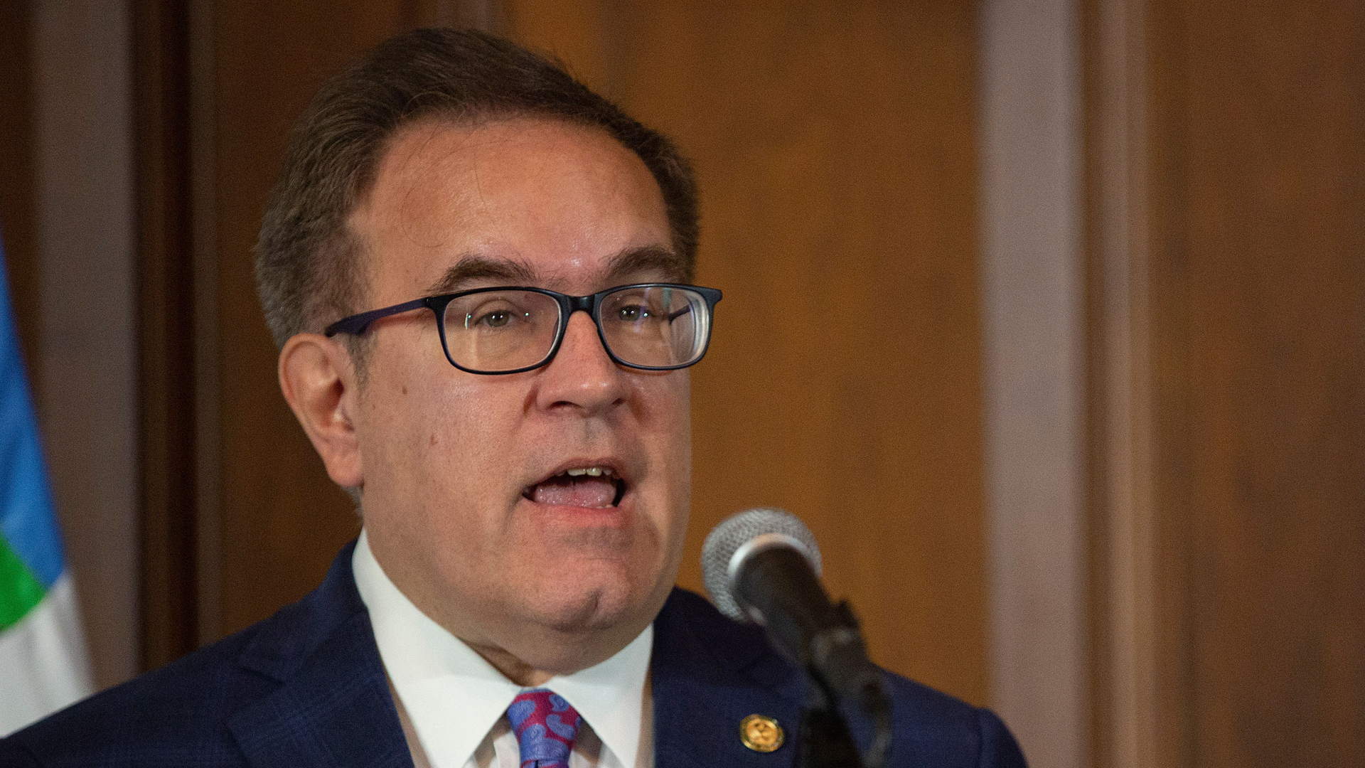 EPA Administrator Andrew Wheeler speaks during a news conference at the EPA headquarters in Washington, DC, on September 19, 2019. (Credit: ALASTAIR PIKE/AFP/Getty Images)