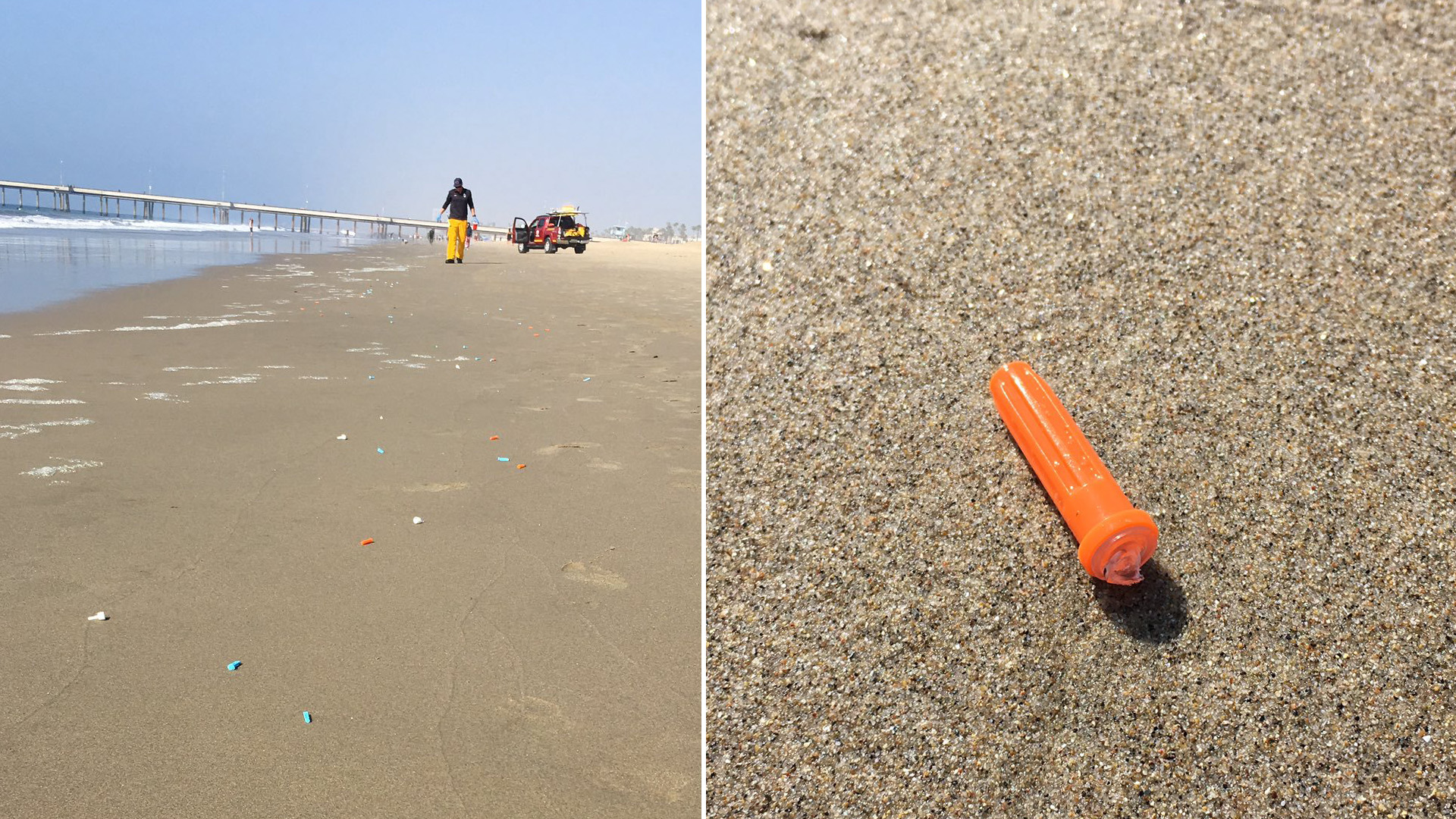 Medical supplies were found along the short of Venice Beach on Nov. 10, 2019. (Credit: LA County Fire Department Lifeguard Division)