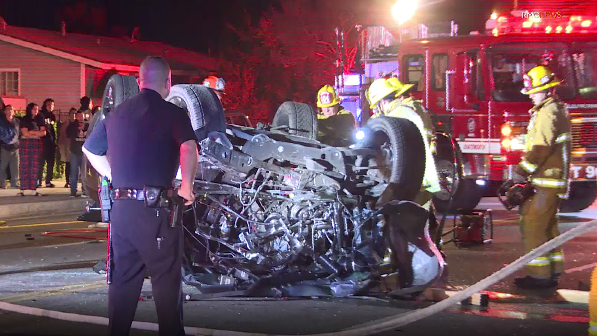 A vehicle flipped over in a crash on the 20600 block of Parthenia St. in Winnetka on Nov. 17, 2019. (Credit: RMG News)