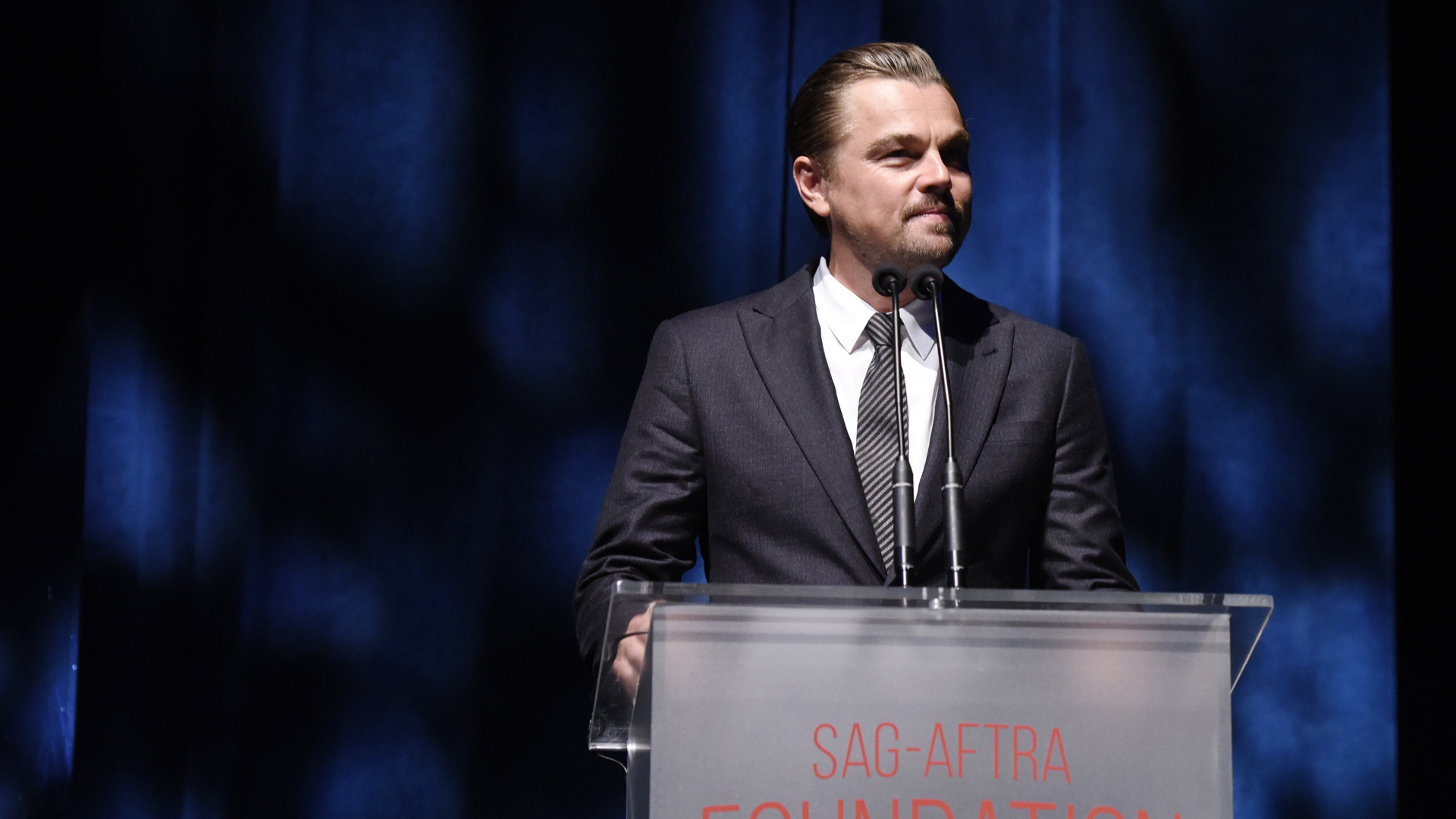 Leonardo DiCaprio speaks onstage during SAG-AFTRA Foundation's 4th Annual Patron of the Artists Awards at Wallis Annenberg Center for the Performing Arts on November 07, 2019 in Beverly Hills, California. (Credit: Vivien Killilea/Getty Images for SAG-AFTRA Foundation)