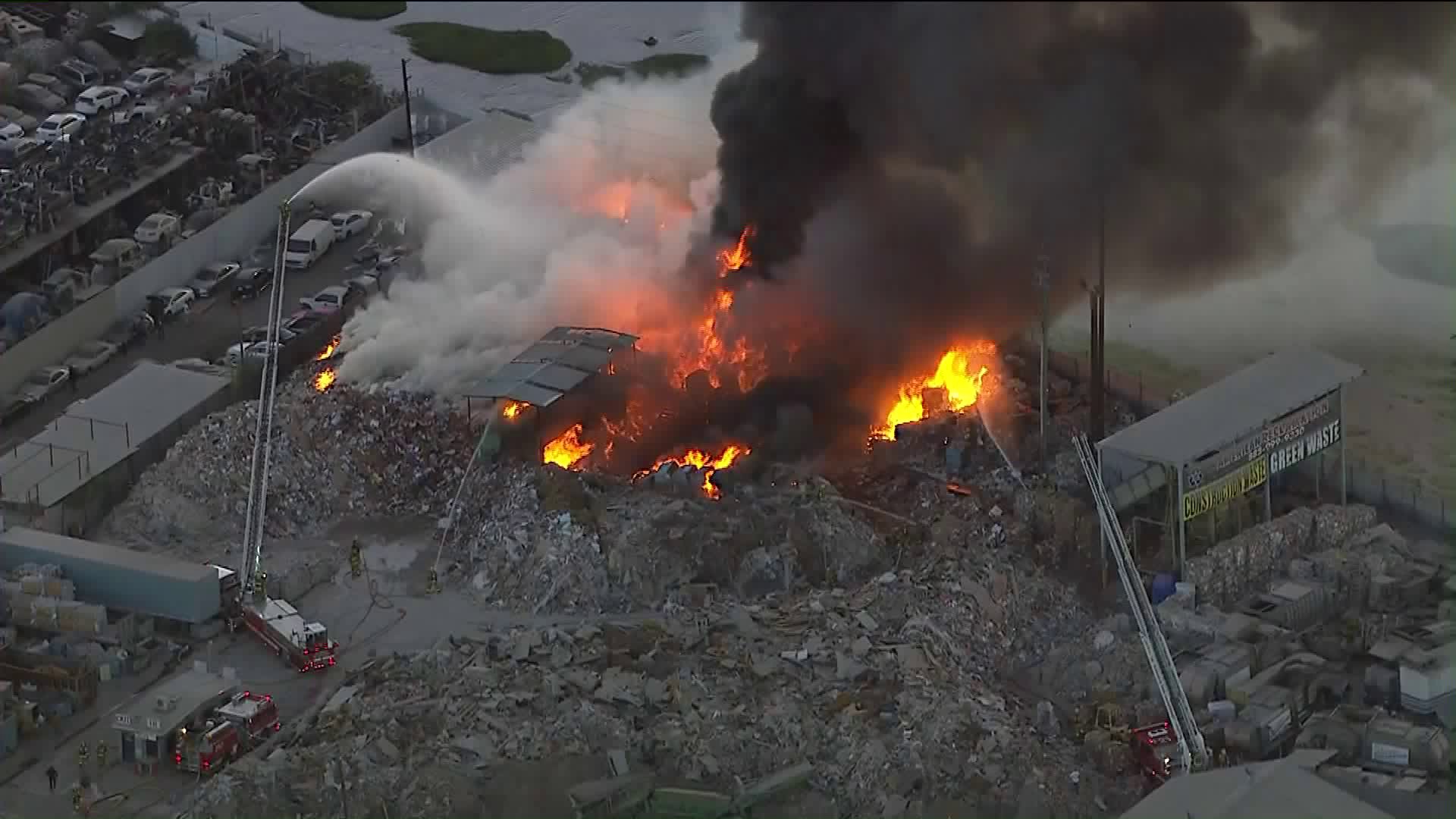 A fire broke out at a recycling yard in Atwater Village on Nov. 1, 2019. (Credit: KTLA)