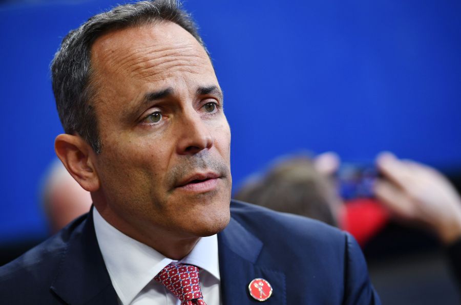 Kentucky Gov. Matt Bevin speaks before the start of a rally at Rupp Arena in Lexington, Kentucky, on November 4, 2019. (Credit: MANDEL NGAN/AFP via Getty Images)