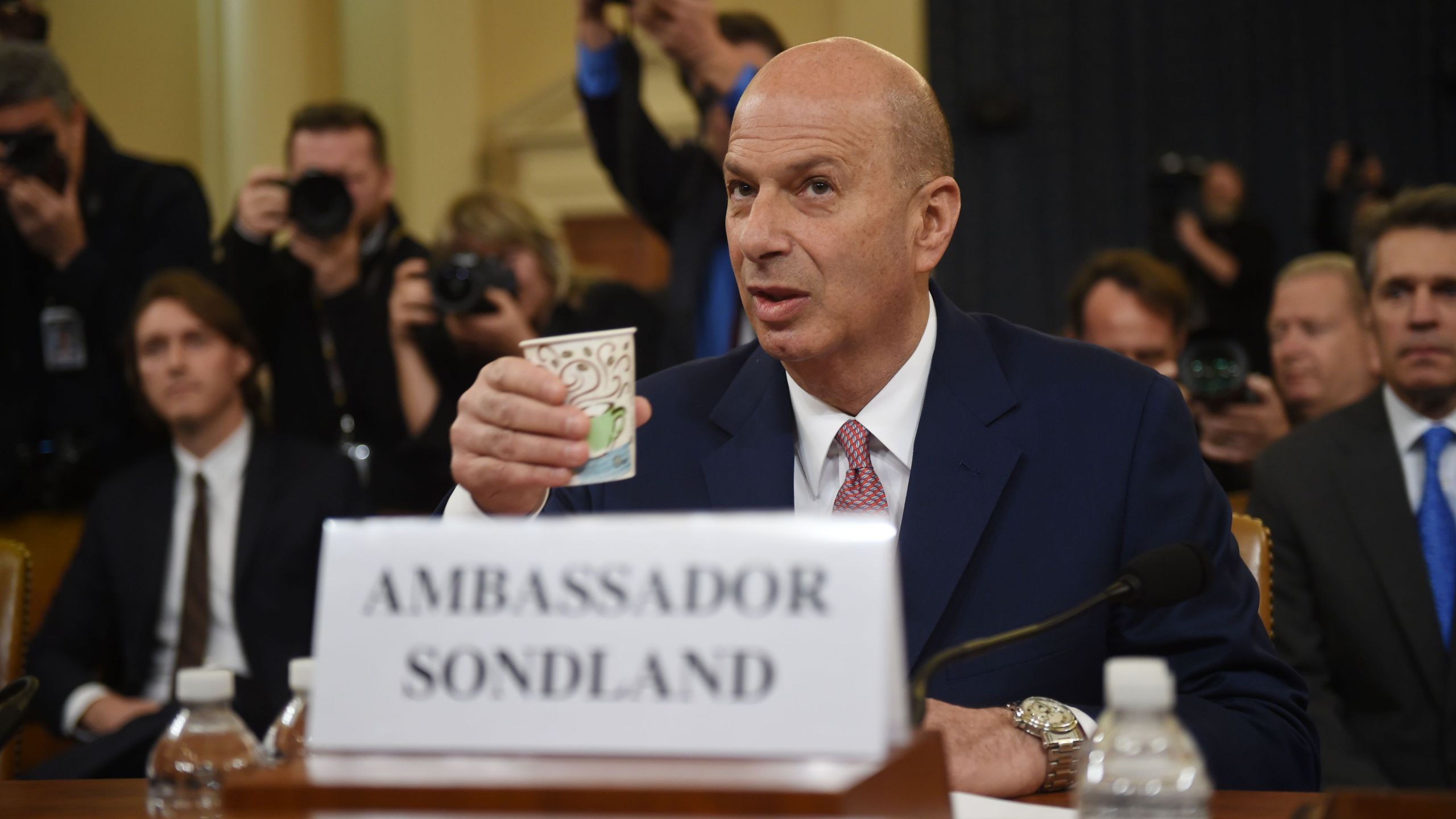 U.S. Ambassador to the European Union Gordon Sondland arrives to testify at a House Intelligence Committee hearing as part of the impeachment inquiry into President Donald Trump on Capitol Hill in Washington,DC on November 20, 2019. (ANDREW CABALLERO-REYNOLDS/AFP via Getty Images)