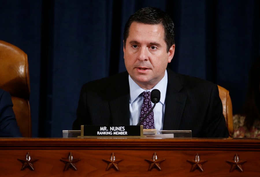 Rep. Devin Nunes, a California Republican and ranking member of the House Intelligence Committee, speaks during an impeachment inquiry hearing on Nov. 21, 2019. (Credit: Andrew Harrer / Getty Images)