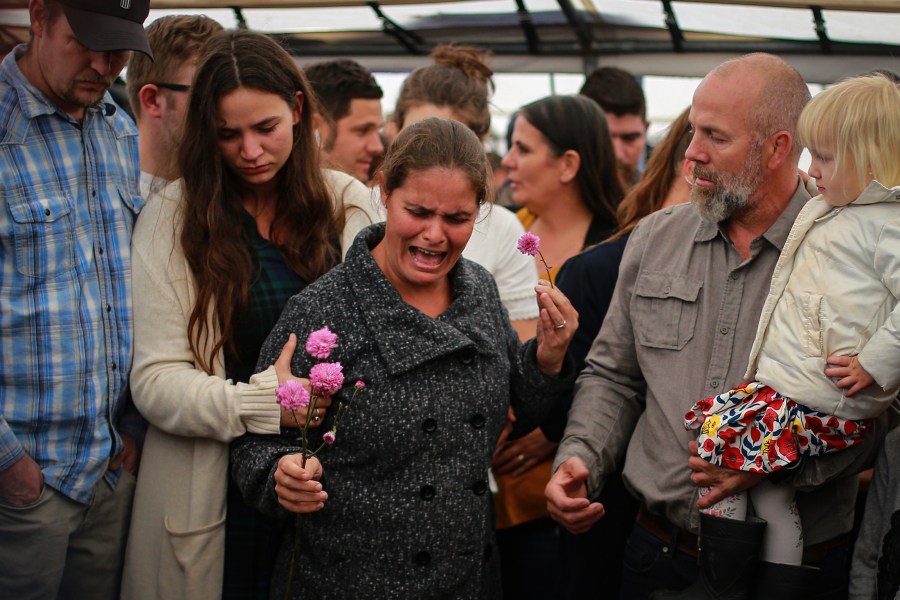 Friends and relatives of the extended Le Baron family mourn members killed in a violent attack during a funeral on Nov. 8, 2019, in Le Barón, Mexico. (Credit: Manuel Velasquez/Getty Images)