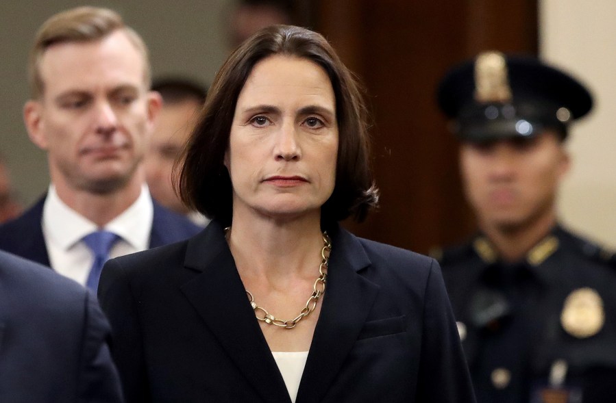 Fiona Hill and David Holmes return following a break to provide additional testimony before the House Intelligence Committee in the Longworth House Office Building on Capitol Hill Nov. 21, 2019 in Washington, D.C. (Credit: Drew Angerer/Getty Images)