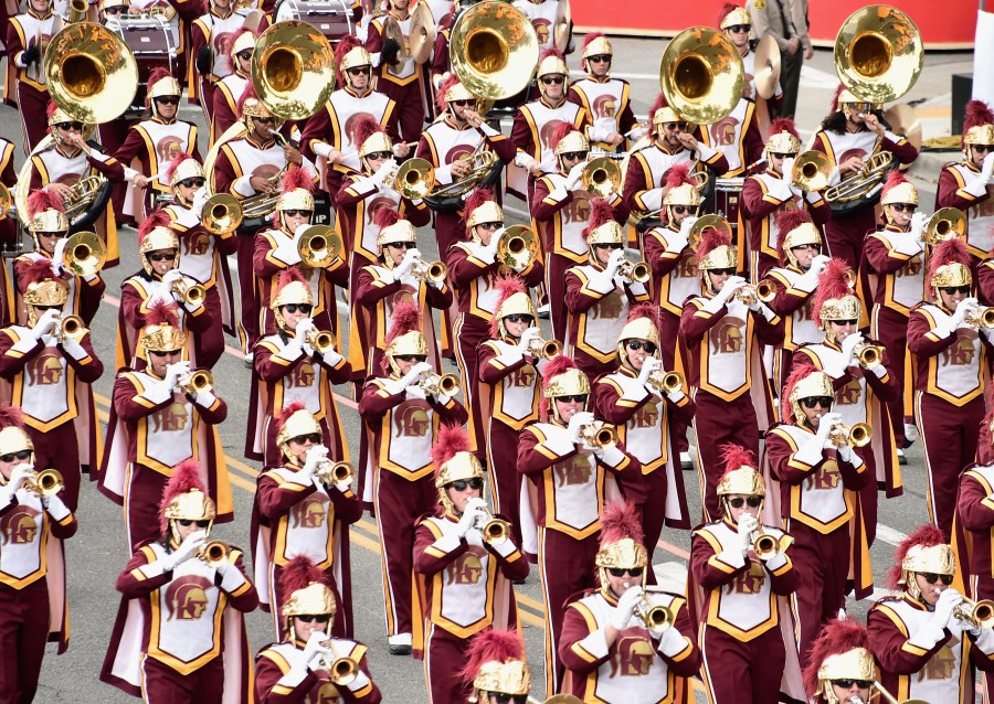 The USC Marching Band participates in the 128th Tournament of Roses Parade on Jan. 2, 2017, in Pasadena, California. (Credit: Alberto E. Rodriguez/Getty Images)