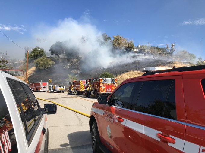 A brush fire in San Bernardino on Nov. 2, 2019, burns through two to three acres. (Credit: San Bernardino Fire Department via Twitter)